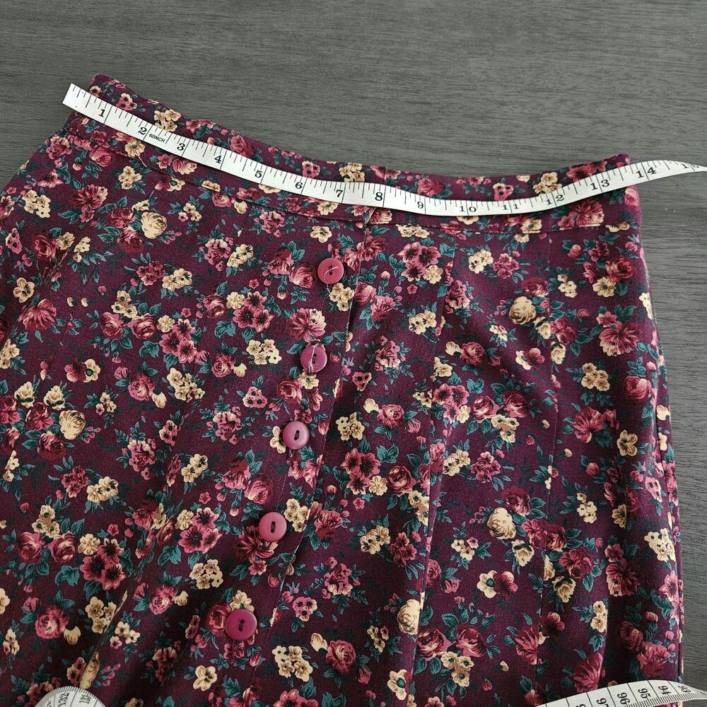 Vtg 90s Express Small Dark Floral Button Maxi Skirt Burgundy Cottagecore Boho - Picture 5 of 6